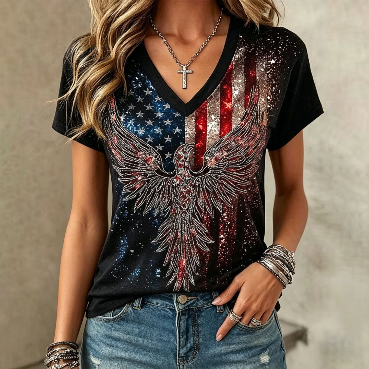 Women's Vintage Faith American Founding 250th Anniversary Short-Sleeved T-Shirt - GLOWUP
