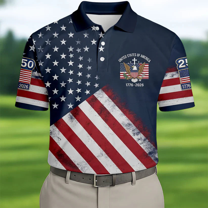 USA 250th Men's short-sleeved polo shirt ZM7014 - GLOWUP