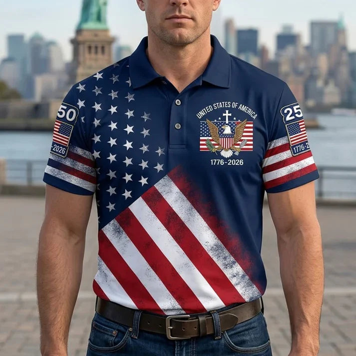 USA 250th Men's short-sleeved polo shirt ZM7014 - GLOWUP