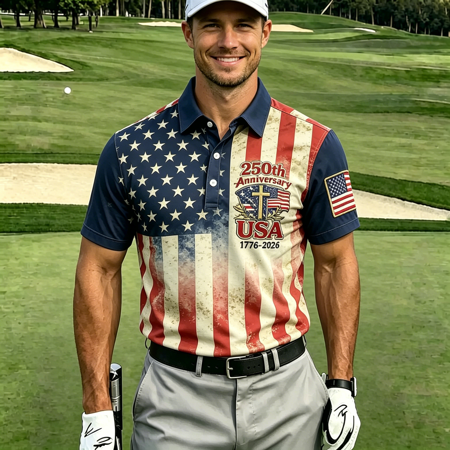USA 250th Men's short-sleeved polo shirt ZM7037 - GLOWUP