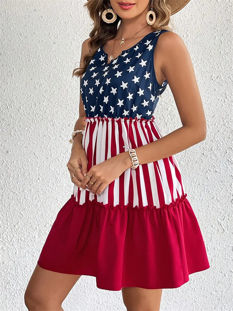 USA 250th American flag sleeveless dress - GLOWUP
