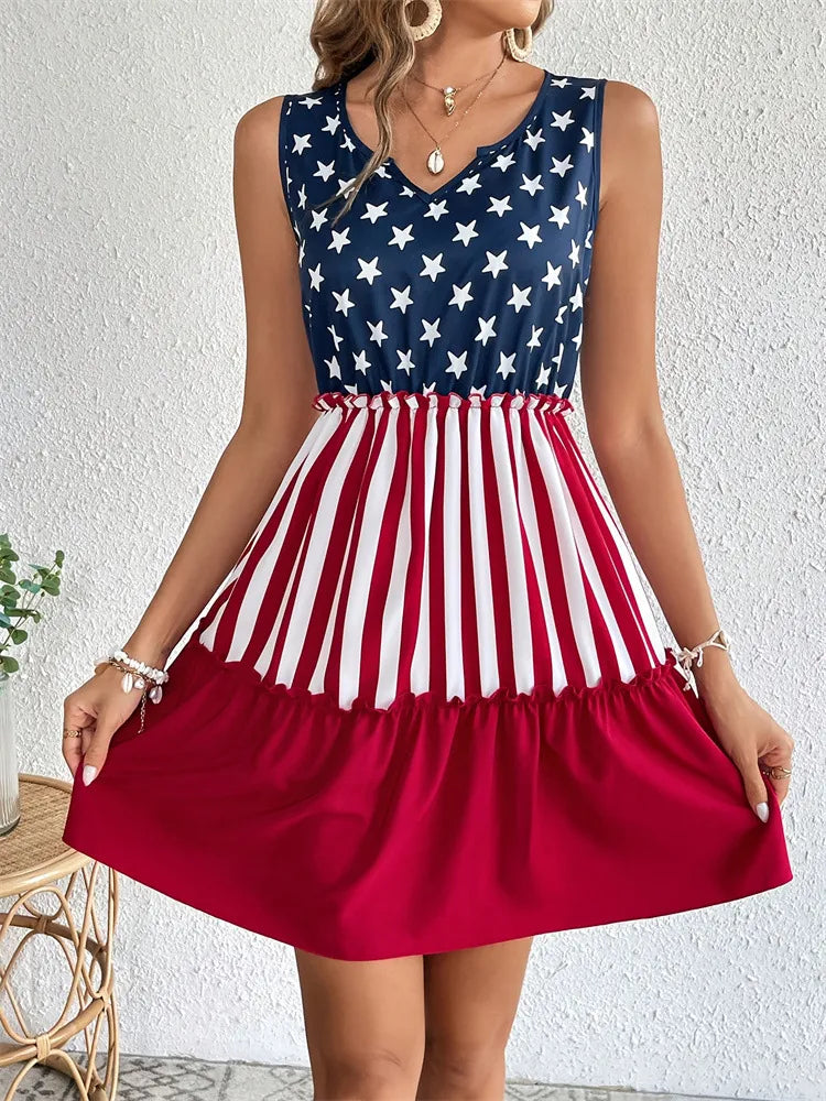 USA 250th American flag sleeveless dress - GLOWUP