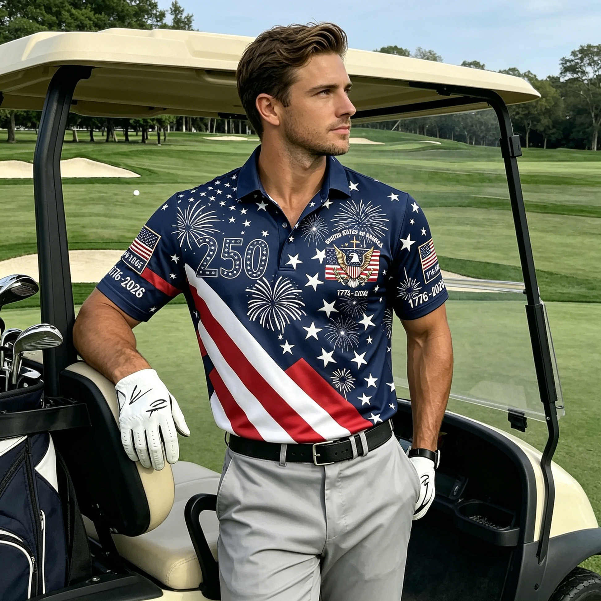 USA 250th Men's short-sleeved polo shirt ZM7028 - GLOWUP