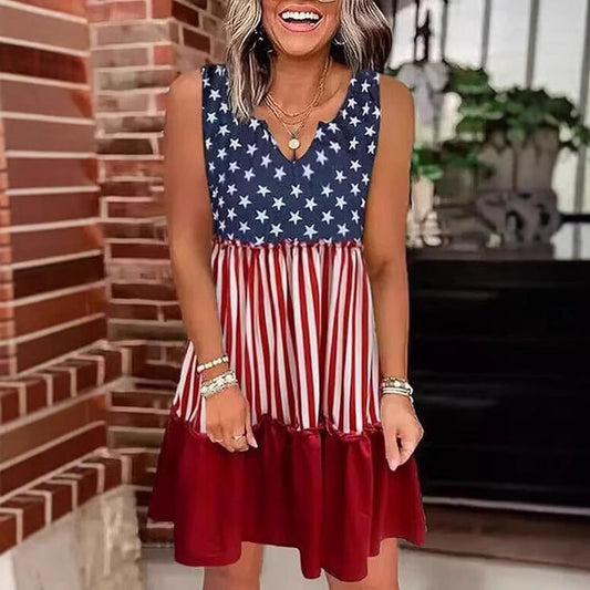 USA 250th American flag sleeveless dress - GLOWUP