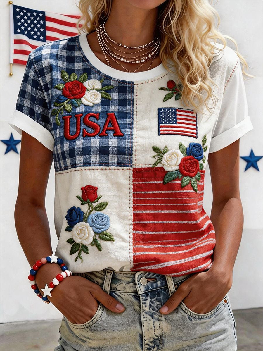 Women's Casual 250th Anniversary Fashion V-neck Short-sleeved T-shirt - GLOWUP