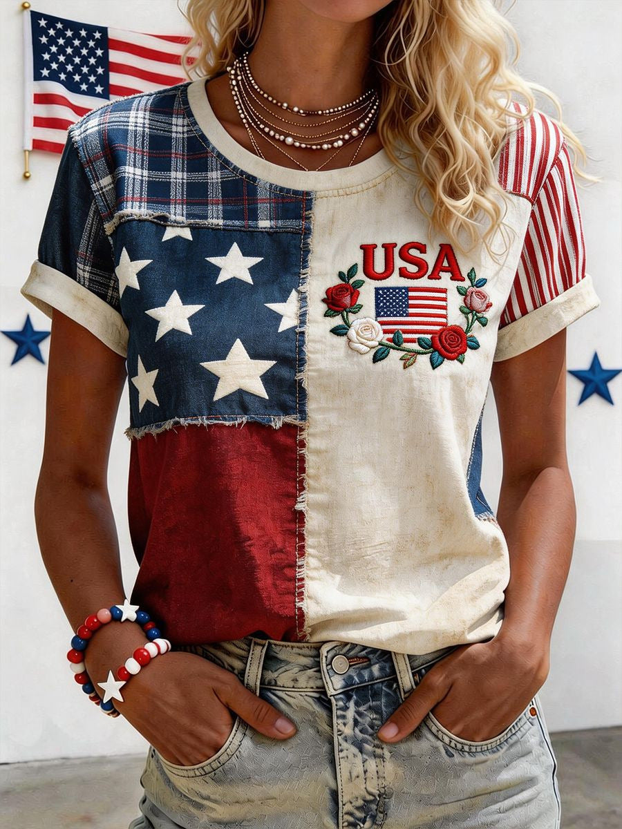 Women's Casual 250th Anniversary Fashion V-neck Short-sleeved T-shirt - GLOWUP