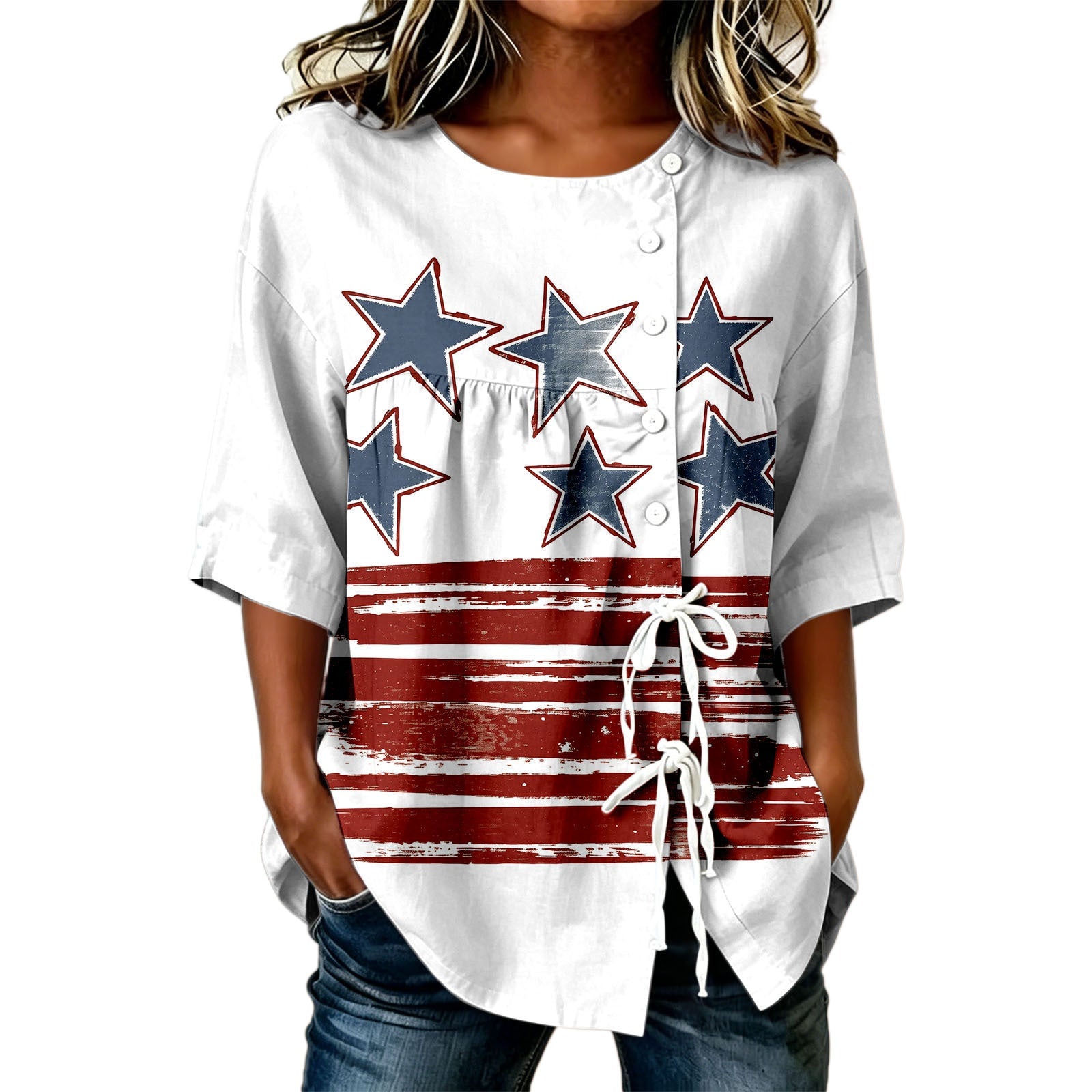USA 250th Women's Short-Sleeved Shirt with Tie Hem - GLOWUP