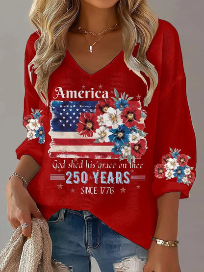 USA 250th Women's Summer V-neck Short-sleeved Top CHF-1584 - GLOWUP