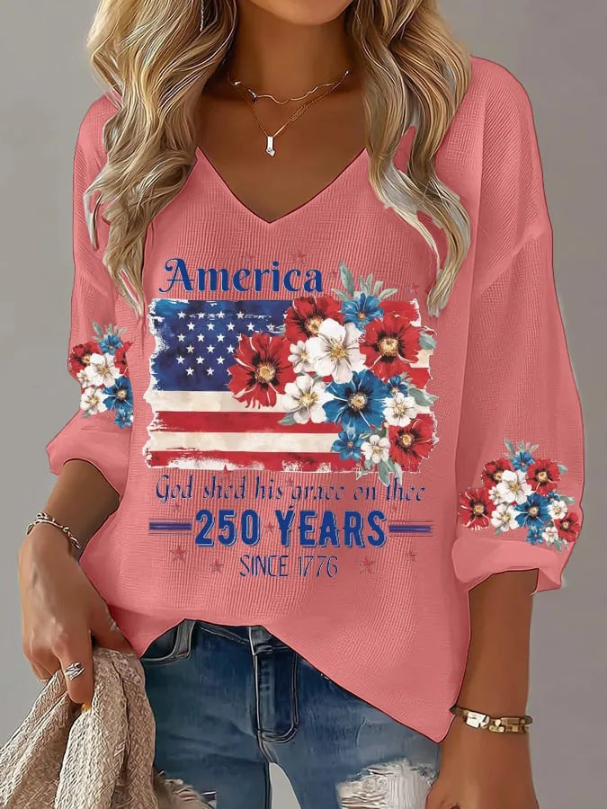 USA 250th Women's Summer V-neck Short-sleeved Top CHF-1584 - GLOWUP