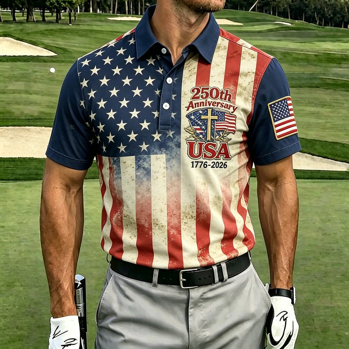 USA 250th Men's short-sleeved polo shirt ZM7037 - GLOWUP