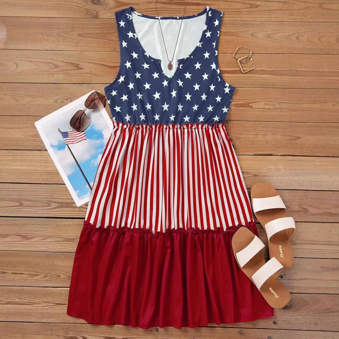 USA 250th American flag sleeveless dress - GLOWUP