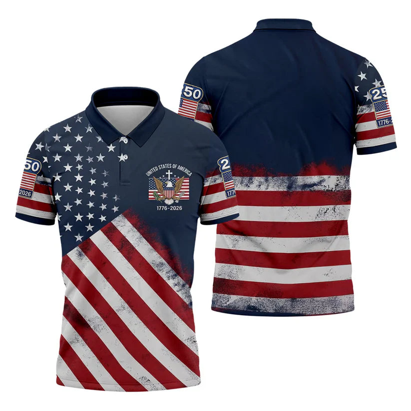 USA 250th Men's short-sleeved polo shirt ZM7014 - GLOWUP