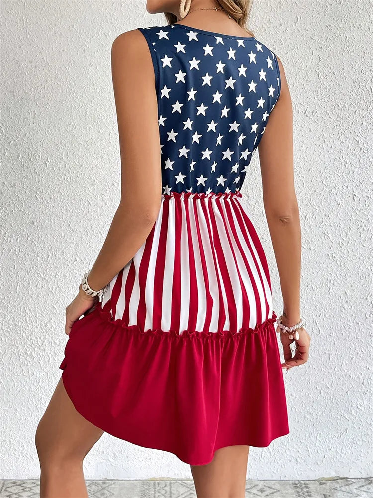 USA 250th American flag sleeveless dress - GLOWUP