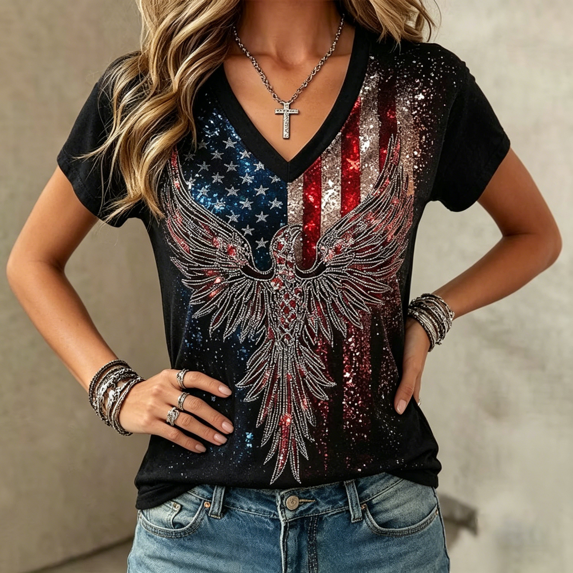 Women's Vintage Faith American Founding 250th Anniversary Short-Sleeved T-Shirt - GLOWUP